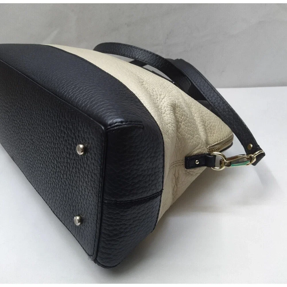 Kate Spade New York Colorblock Ivory Black Pebbled Leather Zipper Satchel Bag